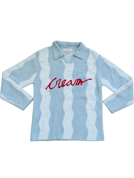 Cream Other - Cream Womens Blue White Red Wavey Soft Knit Collared Top Size Small
